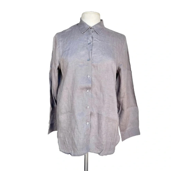 J JILL Women's size S Gray Linen Button Front Long Sleeve Tunic Blouse - Picture 1 of 2